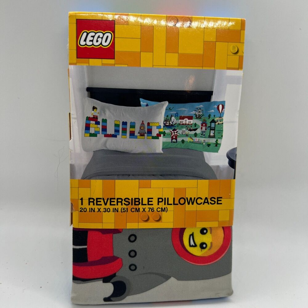Brand NEW LEGO Bricks Minifigures Reversible Cotton Pillowcase Standard 20 X 30"